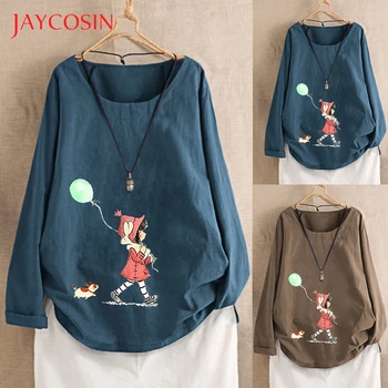 

Jaycosin Plus Size 5XL women Loose Linen T-shirt summer Women Swing vintage t shirt women tops O-Neck reto Print blusa feminina