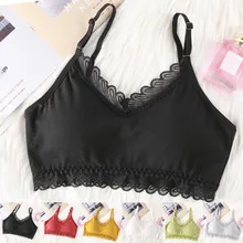 Женская майка с подкладом на груди, укороченный топ, сексуальное кружевное нижнее белье, лифчик с v-образным вырезом, одноцветная лента, без стального обода, нижнее белье, лифчик