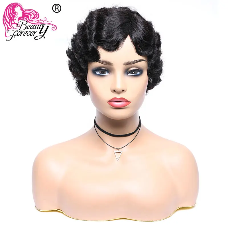 

Beauty Forever Short Human Hair Wigs Brazilian Ocean Wave Remy Human Hair Wigs No Smell Cute Wavy Wigs For Black Women 8inch
