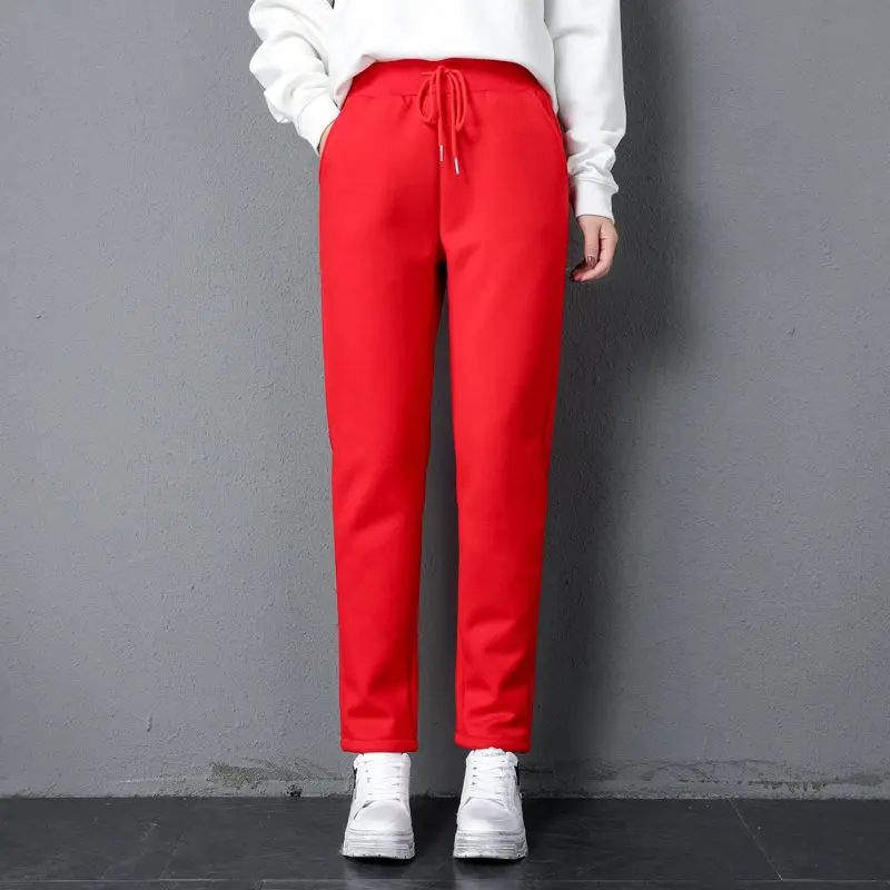 red style 2 Зимние женские брюки размера плюс 5XL из овечьей шерсти, вельветовые толстые хлопковые брюки с высокой талией, длинные штаны-шаровары C5159 - Цвет: red style 2