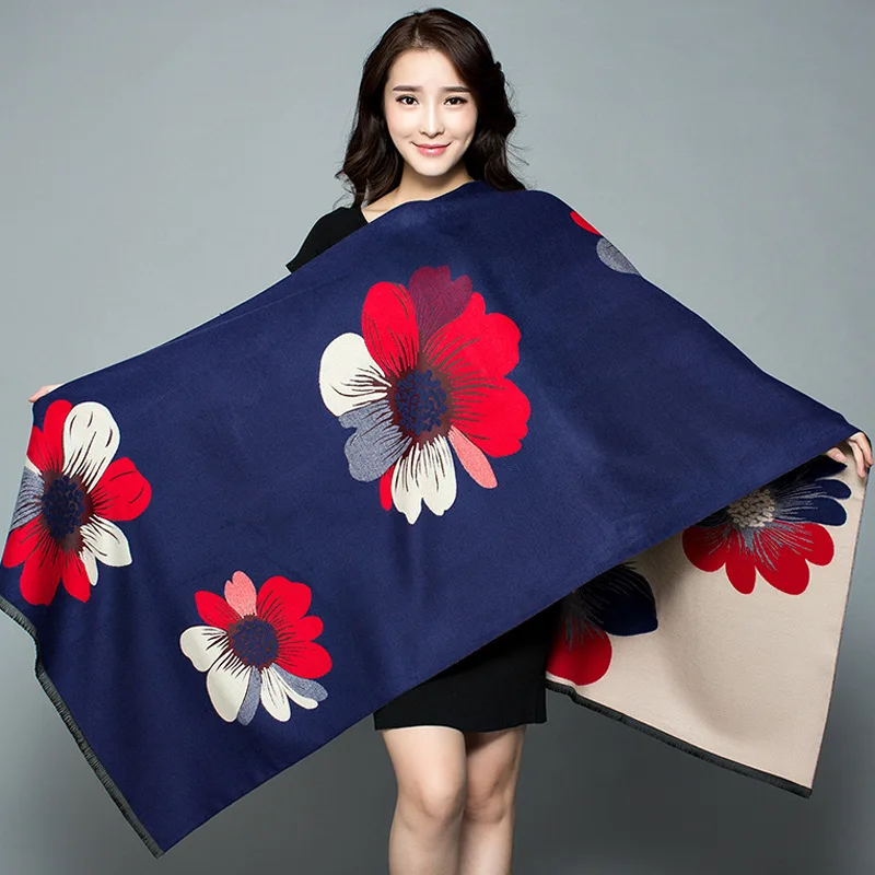 Плюс размер зимний теплый шарф для женщин/леди мягкие кашемировые шали с цветочным принтом Две стороны кашемир женские накидки - Цвет: M