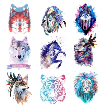 

Punk DIY Thermal Transfer For Clothing Ironing Clothes Stripes Animal Lion Wolf Applique Handmade Thermo-Stickers On Jeans Decor
