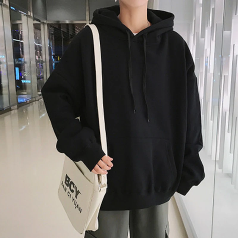 2019 Autumn And Winter New Men's Fashion Trend Loose Hooded Jacket Street Solid Color Couple Plus Velvet Hoodies Tide