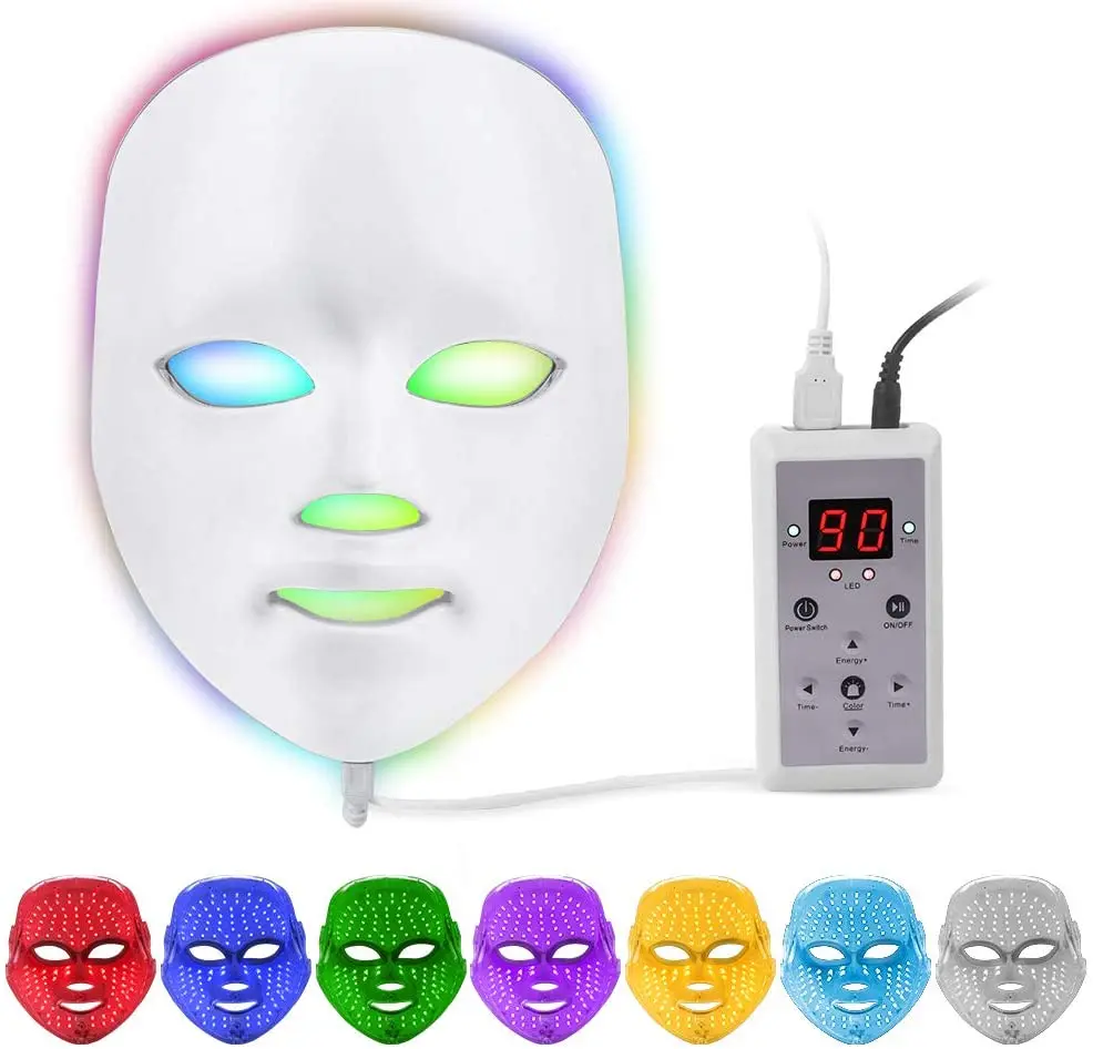 Beauty Photon LED Facial Mask Therapy Gold 7 Colors Light Skin Care Rejuvenation Wrinkle Acne Removal Whitening Face Spa | Красота и