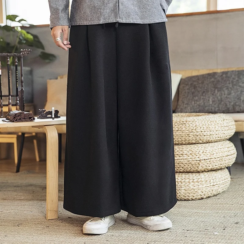 Китайский стиль, свободные широкие брюки, мужские штаны для бега, Японская уличная одежда, льняные брюки, мужские брюки Xxl, Мужские штаны для бега, новинка, KK3272