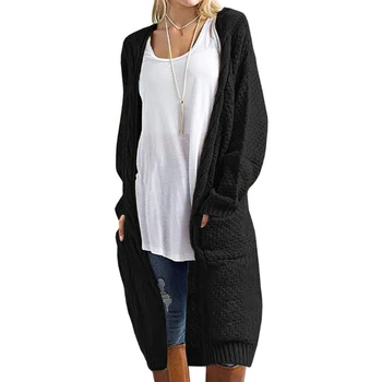 

2020 Autumn and Winter Women's Fashion Casual solid long sleeve pockets Oversized Clothing Knitted Cardigan Clothes Women's Coat