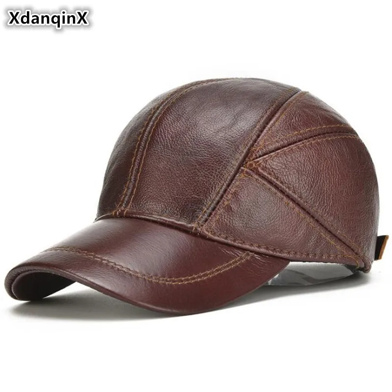 XdanqinX регулируемый размер зимне наушники шапка из воловьей кожи шапка из натуральной кожи мужская теплая Бейсболка s мужские модные бренды шапки