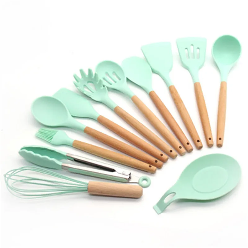 Nordic Style Silicone Kitchen Utensils Set Nonstick Spatula Cooking Utensil Tong Ladle Turner Cooking Gadget Cooking Baking Tool