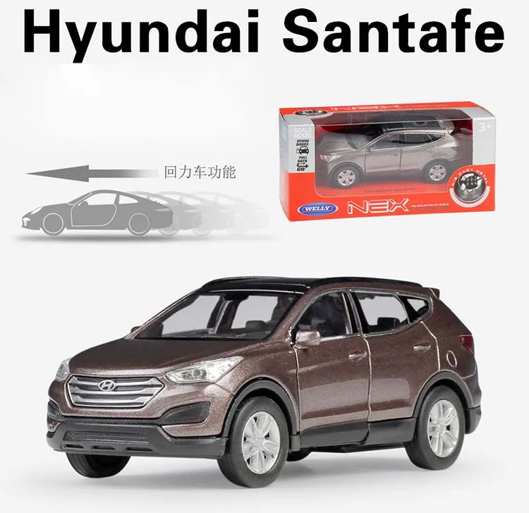 WELLY 1:36 Scale Pull Back Classic Simulation Model Car Hyundai Santafe Diecast Vehicle Alloy Car Metal Toy Car Gift Collection