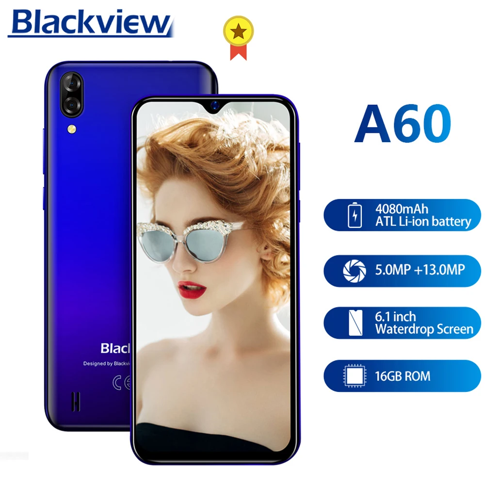 Blackview A60 3g мобильный телефон Android 8,1 смартфон четырехъядерный 4080 мАч мобильный телефон 1 Гб+ 16 Гб 6,1 дюймов 19,2: 9 экран Двойная камера