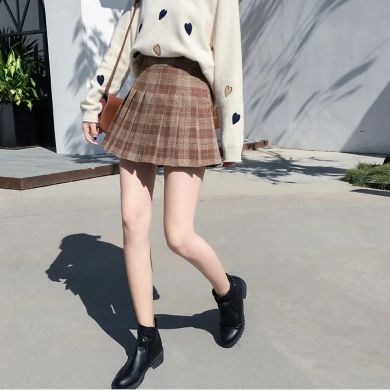 Women A-Line Empire Pleated Skirt Ladies Plaid Mini Harajuku Skirt Autumn Winter Female Above Knee Casual Sweet Kawaii Skirts