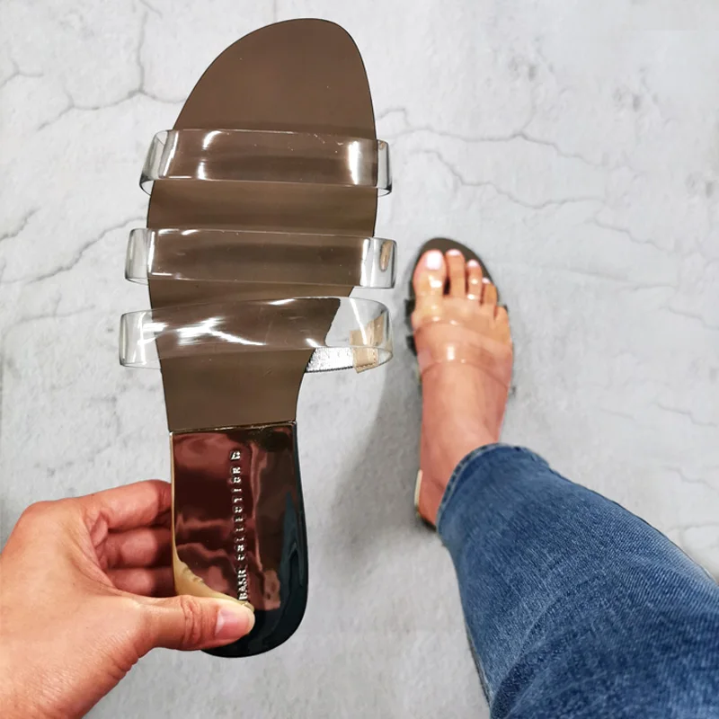 

Flat Women Sandals Shoes Open Toe Slides Transparent PVC Fashion Summer Shoes Ladies Slippers Outside Beach Female Sandal