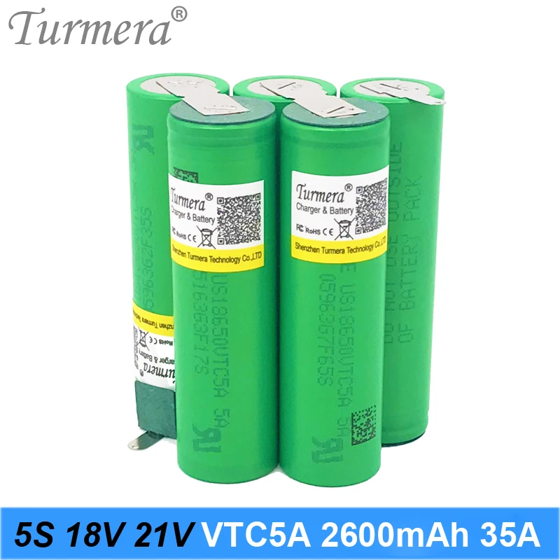 Turmera 18v battery pack us18650vtc5a 2600mah 18650 vtc6 35a battery pack for 18650 5s battery screwdriver battery 5s 18v 21 battery for vacuum cleaner customize 02