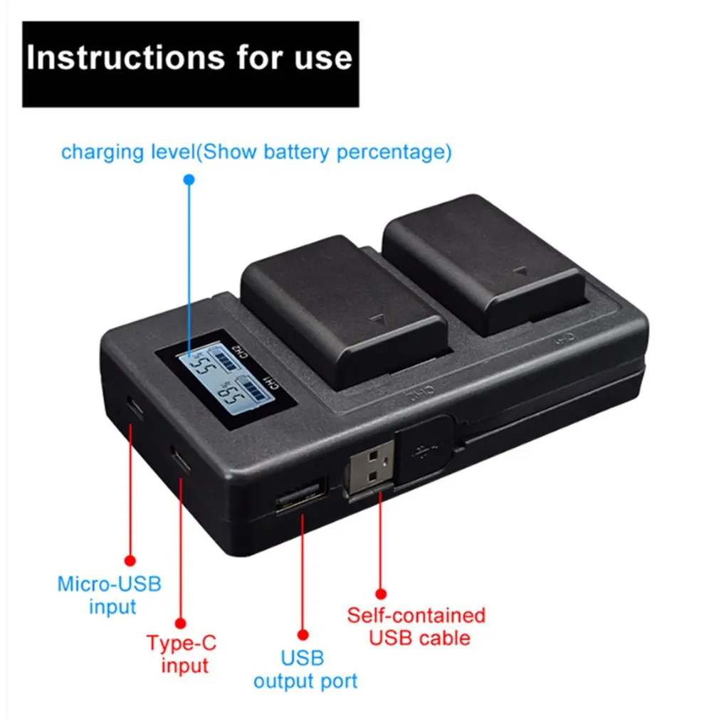 WGC-NP-FW50-C Lcd Digital Display Charger Dual-slotCharger of Charging Electricity Battery Charger For Canon
