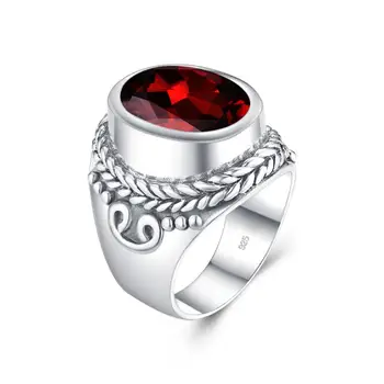 

Red Garnet Silver Rings For Women Men Real Sterling Silver Big Gemstones Oval Weding Elegant Shiny Party Fashion Jewelry Gifts