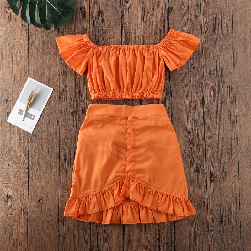 Girls Orange Skirt Set 2