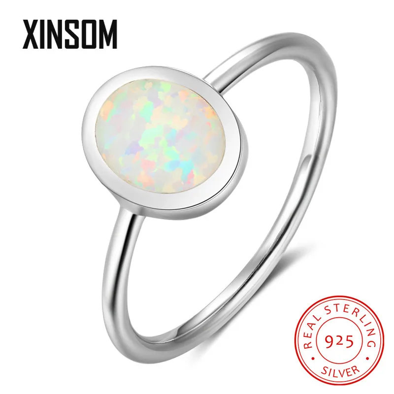 

XINSOM Korean Fashion Opal Rings For Women Minimalist 925 Sterling Silver Engagement Wedding Rings Fine Jewelry Gifts 20XS1021