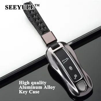 

1pc SEEYULE Deluxe Car Key Case Cover Aluminum Alloy Key Shell Storage Bag Protector for Porsche New Panamera Cayenne Macan 911