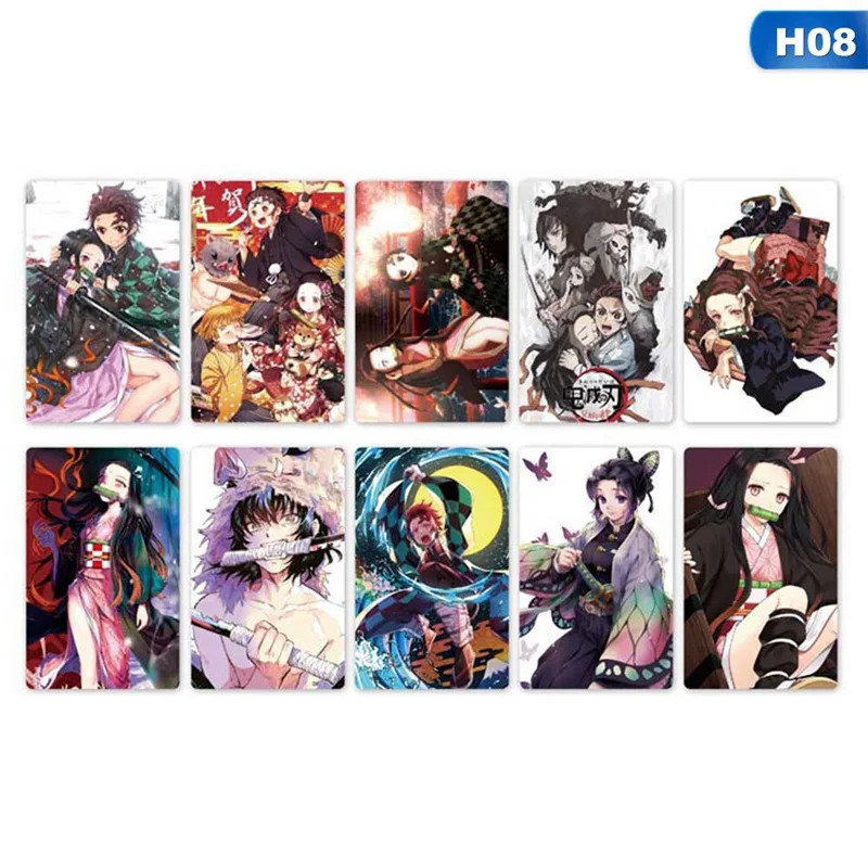 Demon Slayer Kimetsu no Yaiba Anime Card Sticker Pack DIY Waterproof Card Classic Kids Stickers toys for children 10 pcs - Цвет: H08