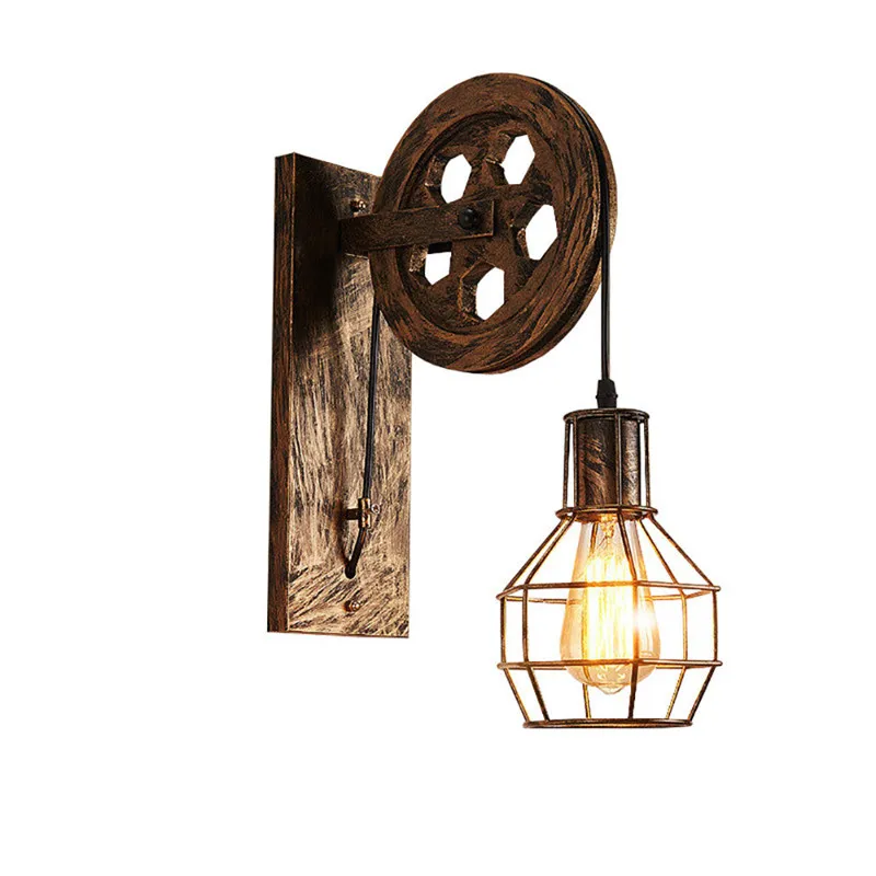 wall lamps for living room Modern Minimalist Pulley Wall Light Nordic Wood Wall Lamp Stair E27 Indoor Home Sconce Hanging Lighting for Bar Aisle Bedside wall lamp light Wall Lamps