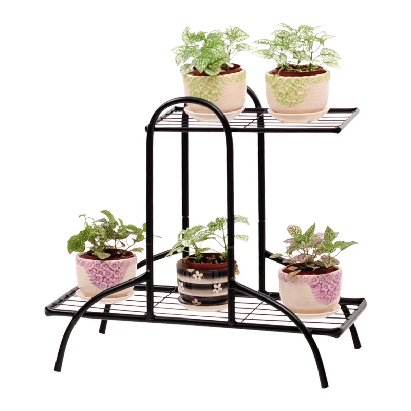 

2Tiers Flower Pot Iron Metal Shelves Floor-Standing Plant Display Stand Flower Plant Succulent Pot Rack Garden Patio Decor Rack