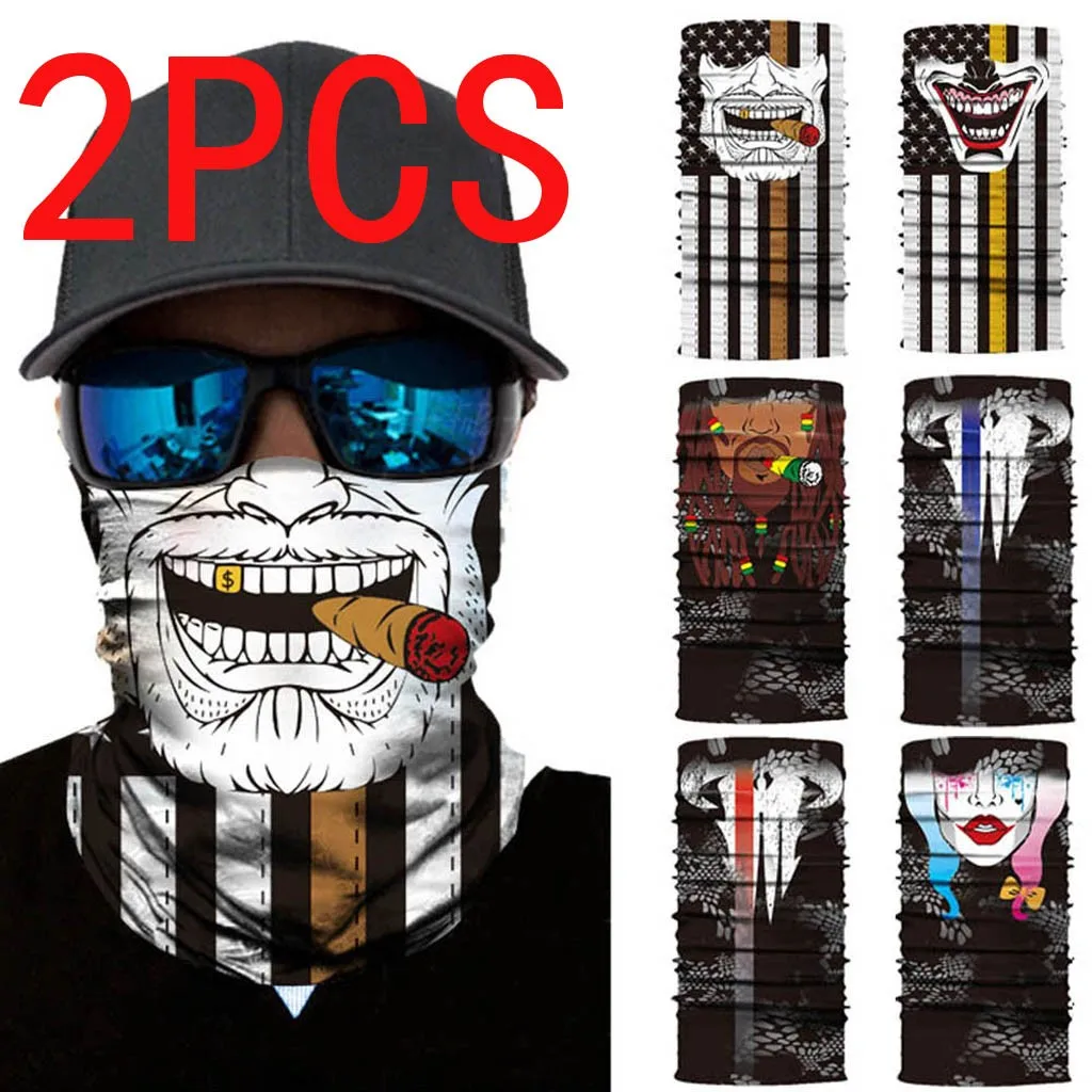 2PCS Neutral Outdoor Head Scarf Neck Windproof Face Mask Sun Protection Headband Halloween Skeleton Scary Funny Gift | Спорт и