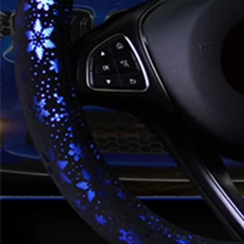 

15 38cm Blue Snow Pattern Leather Car Steering Wheel Cover Decor For SUVs Vans