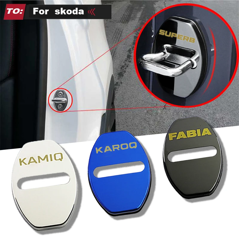 LQY 4pcs Car Door Lock Buckle cover car sticker car accessories For Octavia FABIA KAMIQ