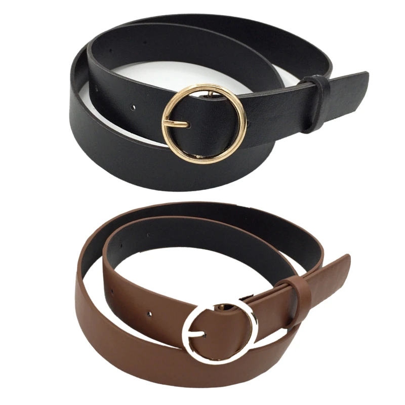 

2019 Female Fashion Round Buckle Waist Belt Metal Buckle Casual PU Leather Belt Clothes Accessories for Women