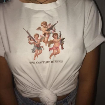 

Harajuku Graphic T Shirt Women Streetwear Tops Vogue Female T-shirt Fitness Angel Tee White Women's T-shirts Oversized Tshirts