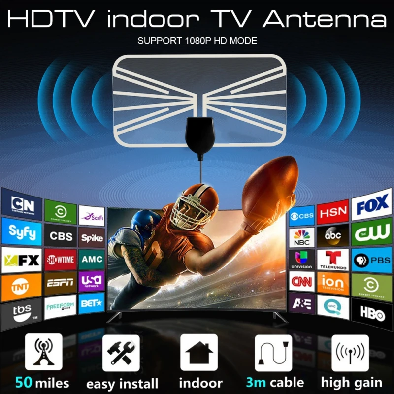 4K 1080P внутреннее Цифровое ТВ высокой четкости антенна 50miles HD tv прозрачная антенна DVB-T VHF УВЧ ATSC сигнал ТВ-приемник антенна
