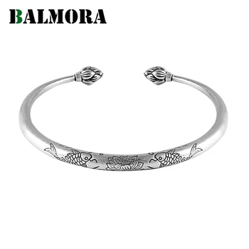 

BALMORA Solid 990 Pure Silver Fish & Flower Open Bangles for Women Lover Gift Bracelet Silver Jewelry Accessories Esposas