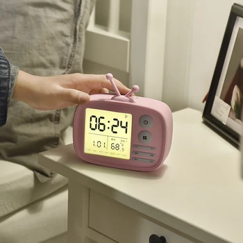 

Cute Kids Room Alarm Clock Digital Music Night Light Pink Radio Clock Alarm Led Digital Sunrise Eletronicos Criativos CC50NZ
