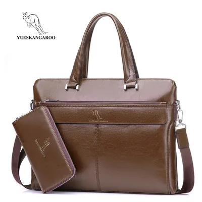 Khaki Set YUESKANGAROO мужская сумка, деловая сумка для ноутбука, винтажный кожаный портфель, мужская повседневная сумка через плечо, Сумка для документов, мужская сумка ts - Цвет: Khaki Set