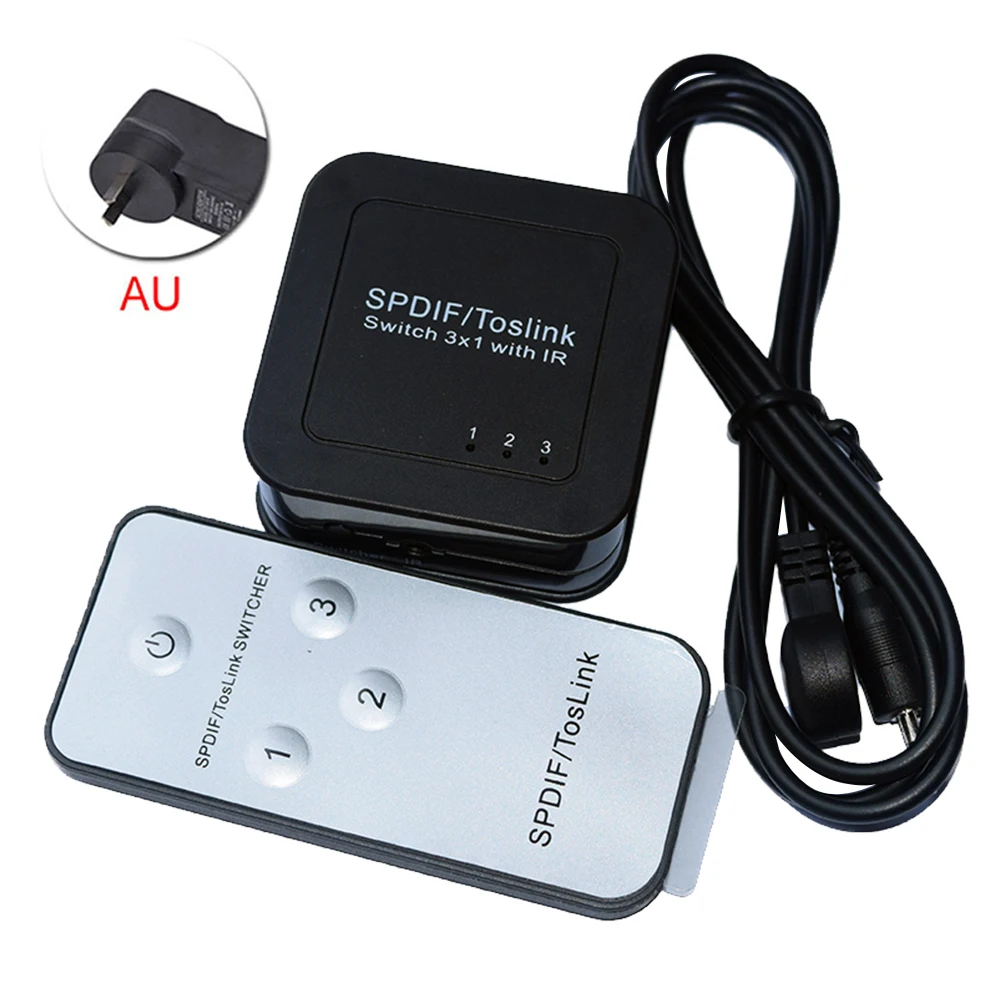 AU Plug Разделитель SPDIF TOSLINK 1x3 цифровой волоконно-оптический сплиттер 1 вход 3 аудио выход сплиттер адаптер с ИК-пультом дистанционного управления - Цвет: AU Plug