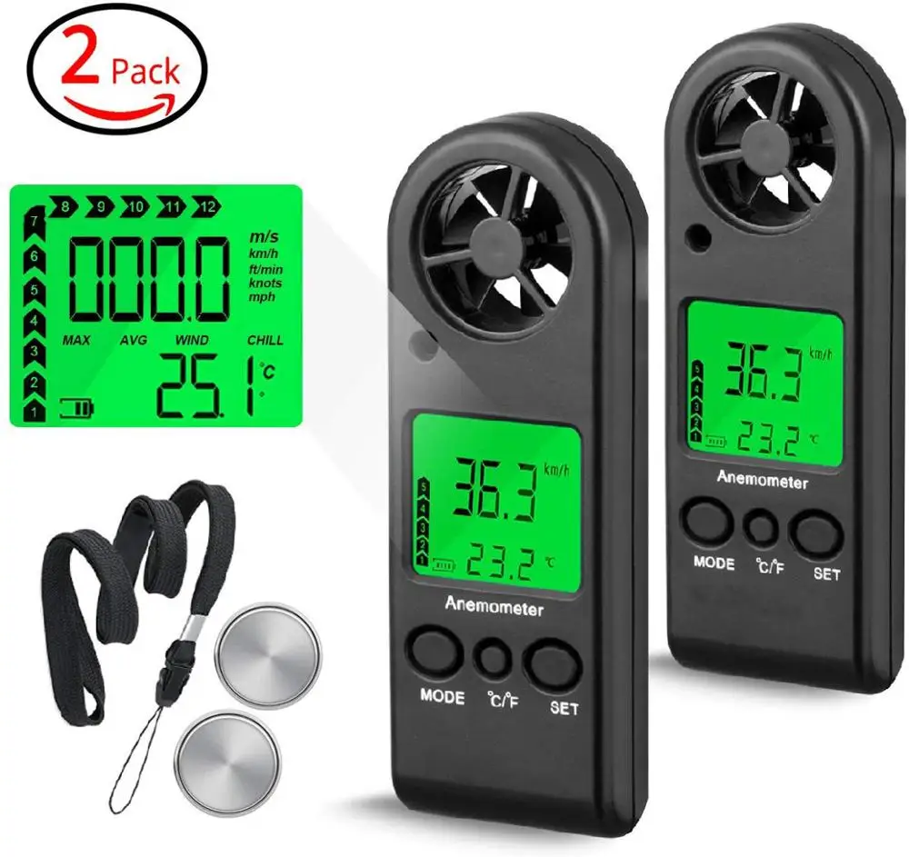 

BTMETER BT-816B 2Pack Handheld Anemometer,Digital Wind Speed Meter Portable Anemometer Sensor Wind Speed Meter Air Flow Tester