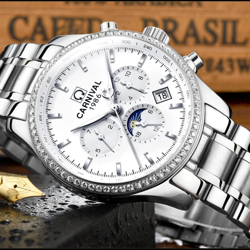 CARNIVAL Men's Watches Top brand luxury Multifunction Automatic Watch Men All steel Waterproof Mechanical Business Sport Watches