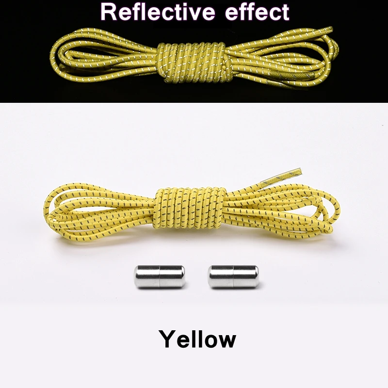 Yellow Новые Светоотражающие эластичные шнурки с металлическим наконечником детские шнурки круглые шнурки без завязок удобные шнурки с быстрым замком шнурки для обуви унисекс - Цвет: Yellow
