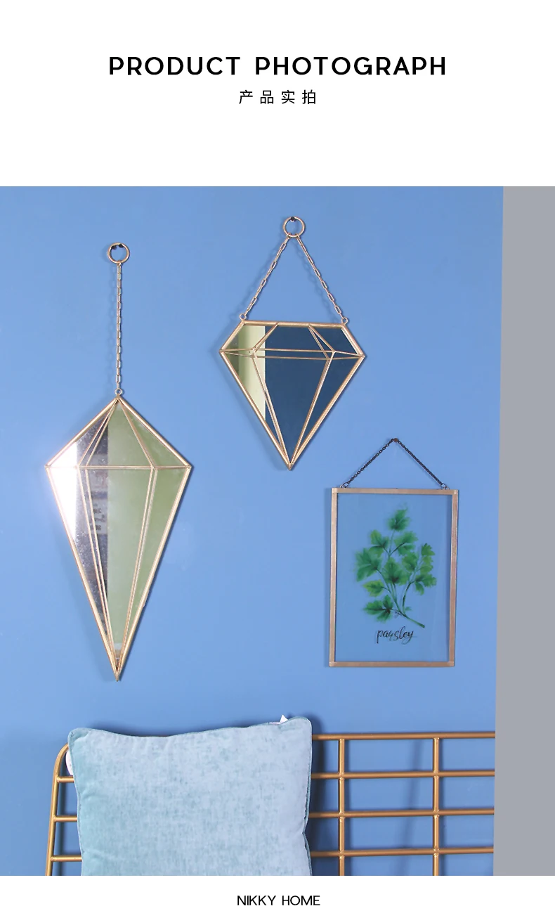 Креативное Скандинавское металлическое стекло зеркало алмазное настенное украшение, настенное крепление современный домашний фон навесные Декорации для стен