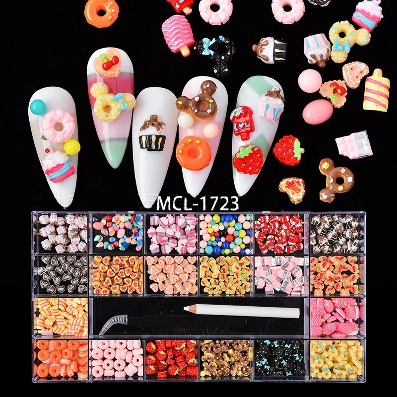 Grids 3D Candy Charms Set Resin Mixed Mini Ice cream/Donuts/Cake Design Summer Nail Rhinestone Accessories|Rhinestones & Decorations| -