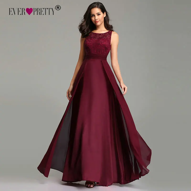 Elegant Prom Dresses Long 2020 Ever Pretty EZ07695 Womens Sexy A-line Sleeveless O-neck Chiffon Lace Cheap Evening Party Gowns