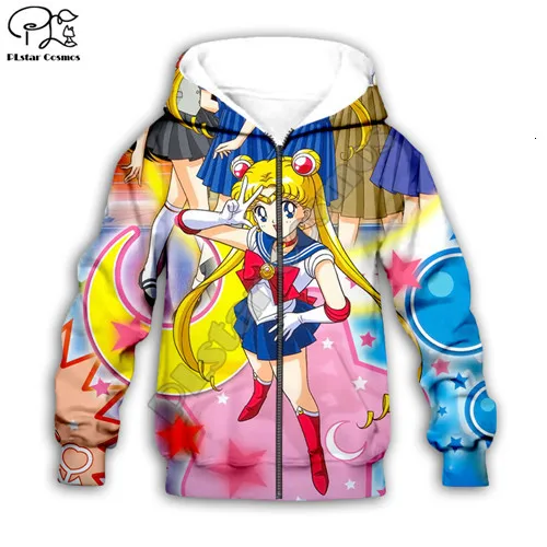 Kids zip hoodies Детская одежда для маленьких девочек толстовка с капюшоном с 3D принтом «Сейлор Мун» и «Галактика» для дочки футболка с радугой пуловер на молнии для малышей 11 - Цвет: Kids zip hoodies