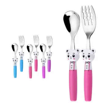 

Cute Cartoon Spoon Fork Baby Tableware Kids Children Training Eating Spoons Forks Set Gift 304 Stainless Steel