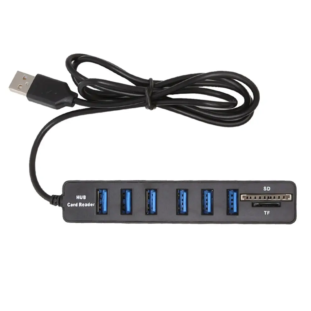 Черный Usb-хаб 6-Порты и разъёмы Hi-Скорость USB 2,0 концентратор разветвитель мульти-USB Комбинации 2-в-1 SD/устройство для считывания с tf-карт ПК Тетрадь PC PR по доступной цене - Цвет: Черный