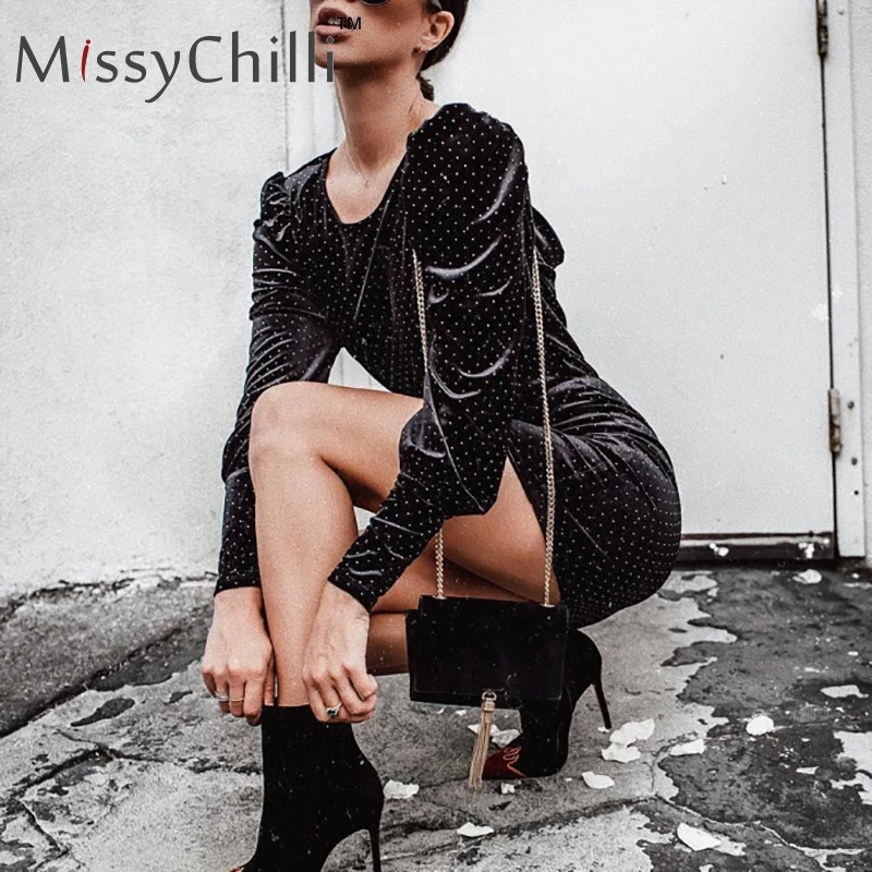 MissyChilli бархатное платье Черное женское осеннее винтажное короткое элегантное платье с открытой спиной Вечерние Клубные женские облегающие мини-платья