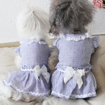 

Cute Stripe Dog Pet Cat Bow Party Dress Tutu Skirt Summer Dog Puppy Hoodie Shirt Vest Costume Dog Girl Clothes For Chihuahua