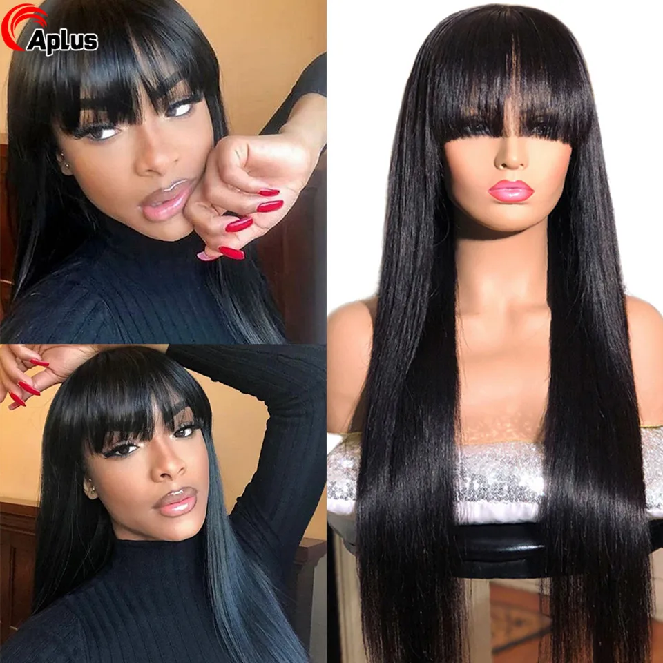 Прямые парики из человеческих волос с челкой малазийский парик 30 дюймов 13x4