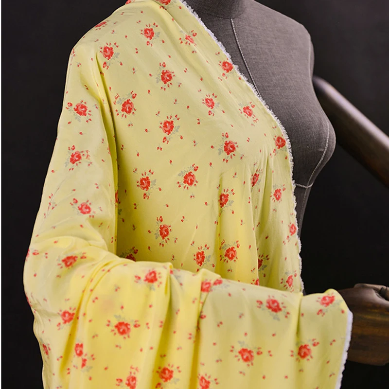 Элегантный материал для платья Желтый Цветочный шелковый креп ткань 100 см * 140