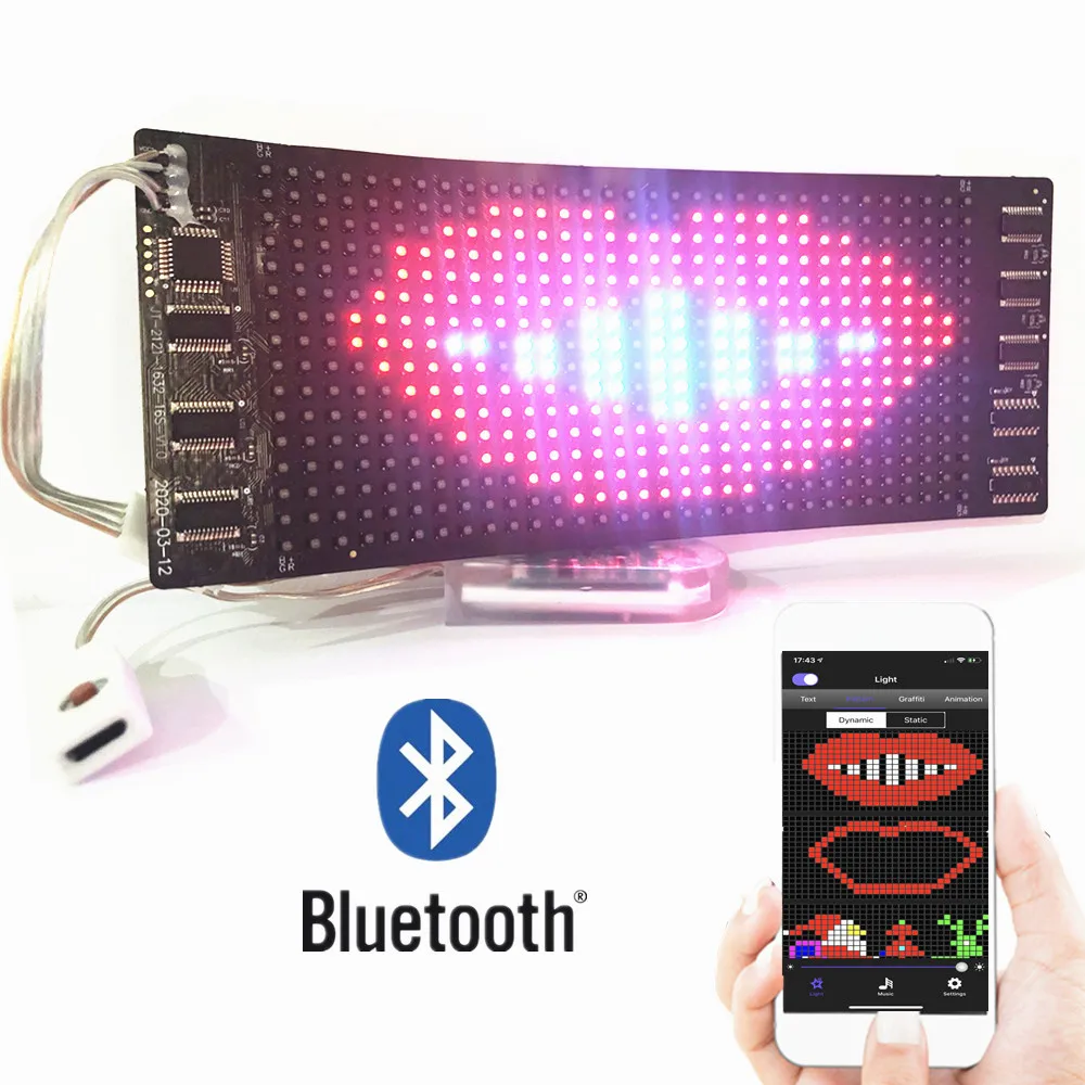 Программируемый через Bluetooth Rgb гибкий светодиодный модуль 16*32 пикселей дисплей