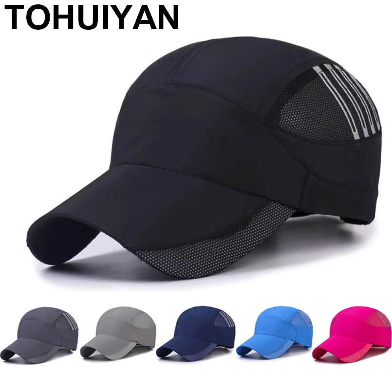 

TOHUIYAN Breathable Baseball Cap for Men Mesh Sun Hat Women Bone Snapback Hats Male Outdoor Sport Running Caps Female Black Hats